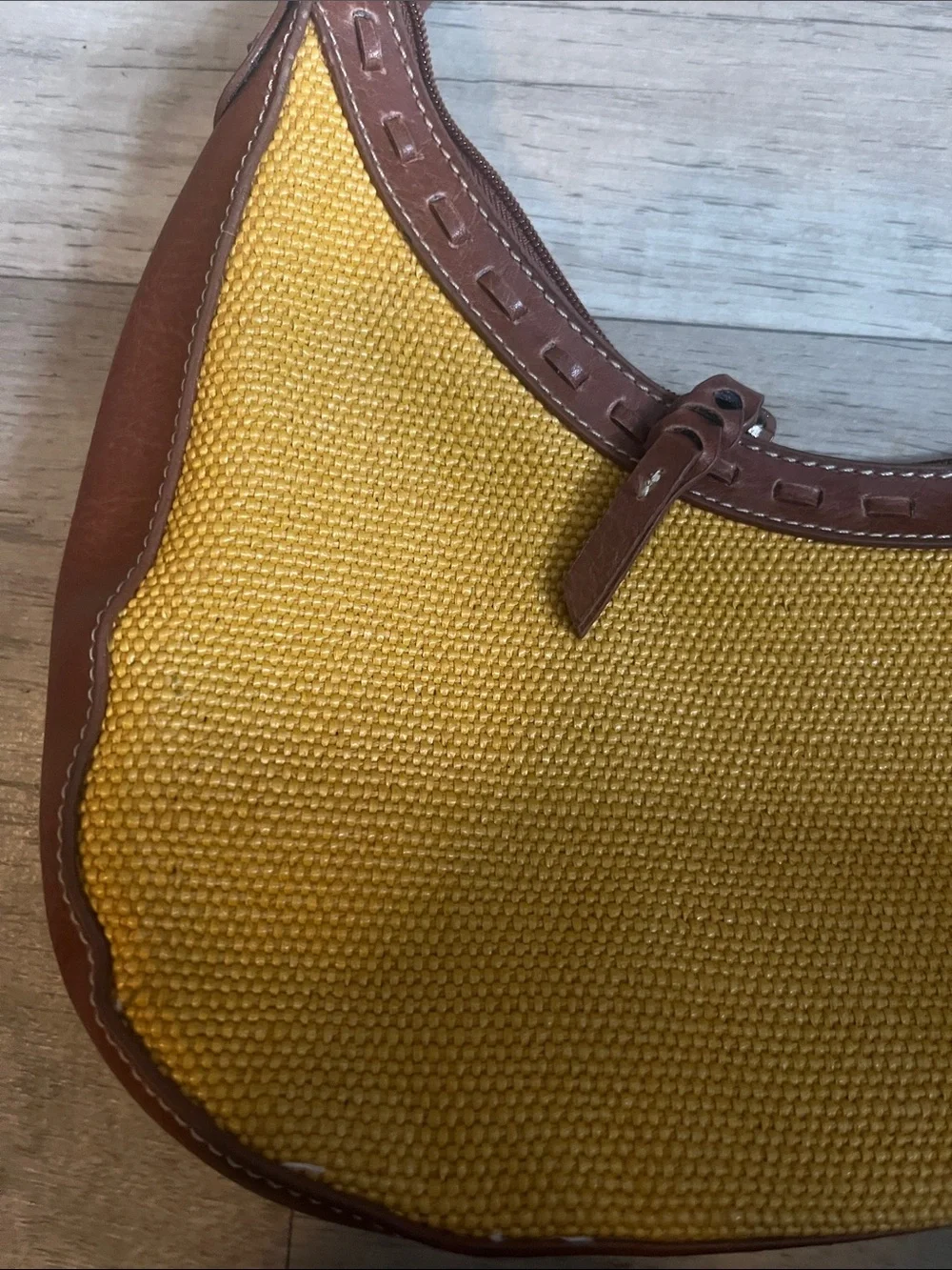 Relic Basket Weave Hobo Purse Mustard Yellow Brown Leather Trim Shoulder Bag